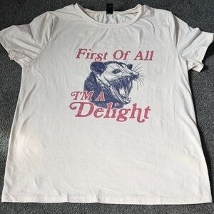 Off White Graphic Tee - "First Of All I'm A Delight" Possum Like New